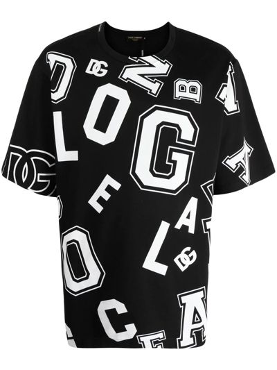 Dolce & Gabbana Cotton T-shirt With All-over Dg Logo Print In Multicolor