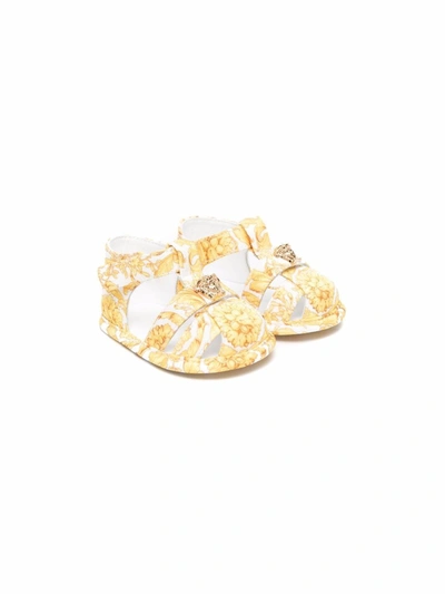 Versace Babies' Medusa Barocco-print Sandals In Yellow