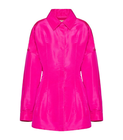 Valentino Gathered-detail Faille Shirt Jacket In Pink