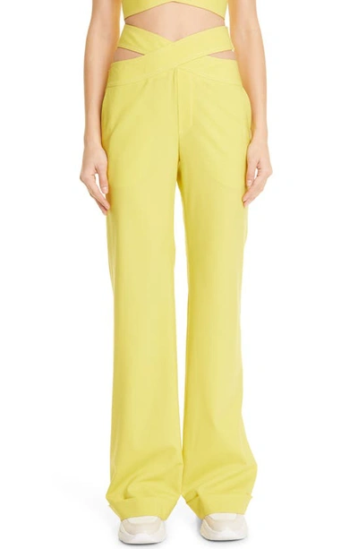 Monse High Crossover Waist Stretch Wool Pants In Lime