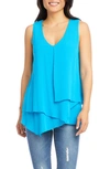 Karen Kane V-neck Layered Asymmetrical Tank In Aqua