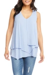 Karen Kane V-neck Layered Asymmetrical Tank In Chambray