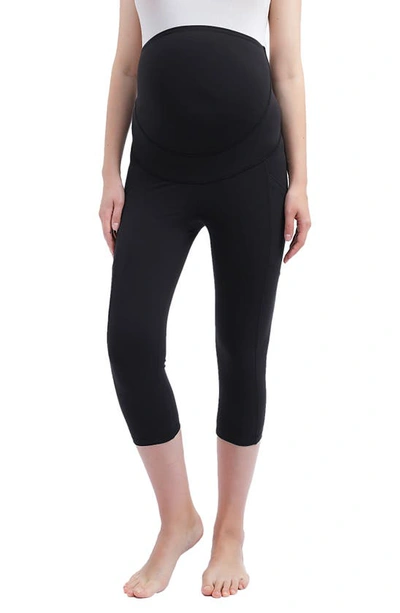 Kimi And Kai Mai Belly & Back Support Pocket Crop Maternity Tights In Black