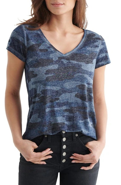 Lucky Brand Camo Burnout T-shirt In Blue Multi