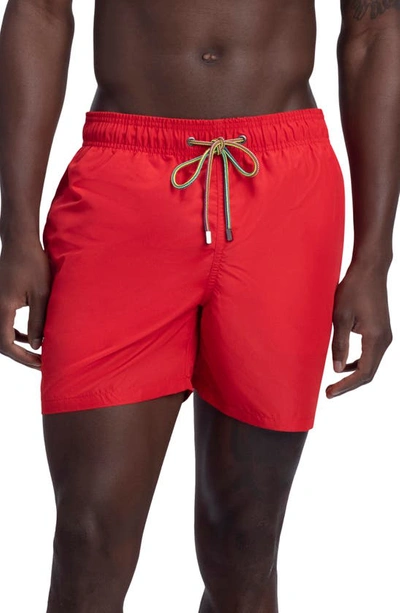 Bugatchi Solid Swim Trunks In Cherry