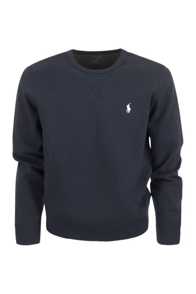 Polo Ralph Lauren Double Knit Crew Neck Sweatshirt In Blue