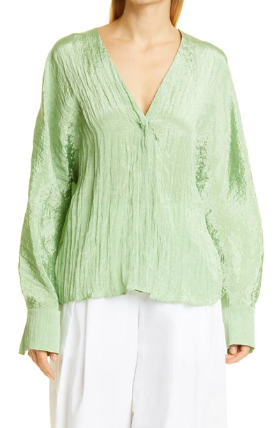 Vince Crushed Satin Long Sleeve Blouse In Green | ModeSens