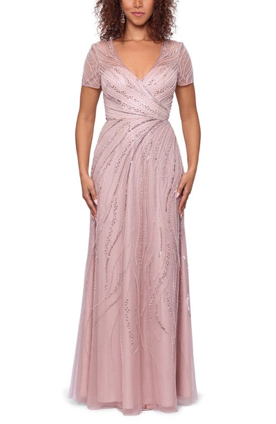 Xscape Bead & Sequin Fit & Flare Gown In Blush