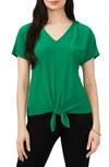Chaus V-neck Tie Front Top In Green