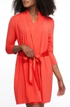 Montelle Intimates Satin Tie Stretch Micromodal Short Robe In Goji