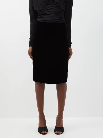 Saint Laurent Velvet Midi Pencil Skirt In Black