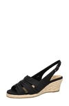 Bella Vita Women's Cheerful Espadrille Wedge Sandals Women's Shoes In Black Linen Print