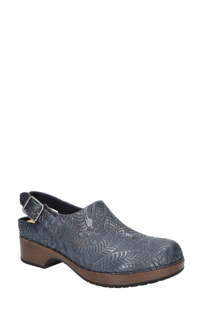 Bella Vita Starlee Womens Leather Ankle Strap Clogs In Navy Tooled Leather