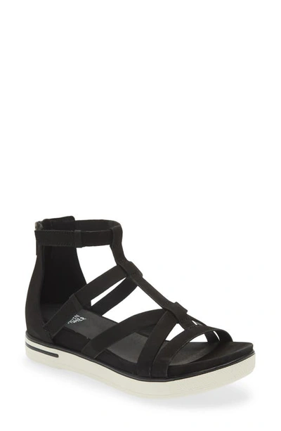 Eileen Fisher Women's Sola Tumbled Nubuck Leather Back Zip Sandals In Black