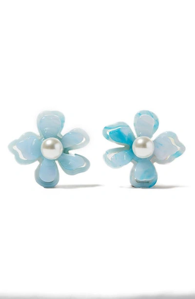 Lele Sadoughi Azalea Imitation Pearl Stud Earrings In Sky Blue