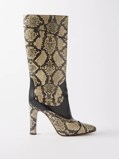Gucci Cam Python-effect Leather Knee-high Boots In Beige