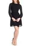 Dress The Population Paola Fit & Flare Long Sleeve Dress In Black