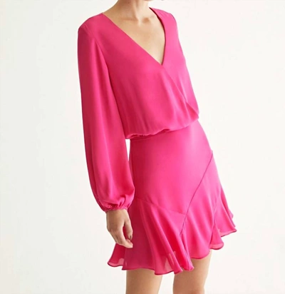 Krisa Asymmetrical Skirt Long Sleeve Dress In Pink
