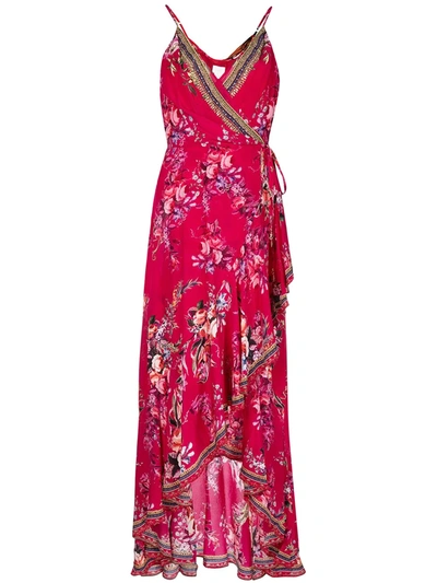 Camilla Embellished Floral Silk Midi Dress In Fucsia