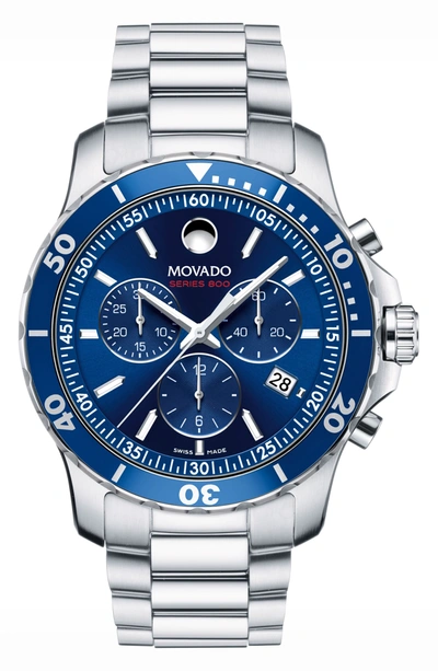 Movado 'series 800' Chronograph Bracelet Watch, 42mm In Blue/silver