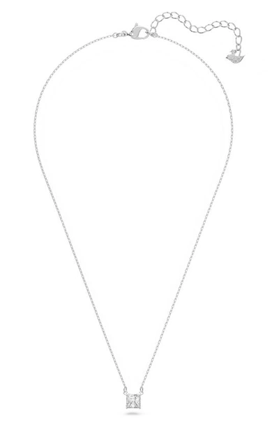Swarovski Attract Square Crystal Pendant Necklace In Silver Tone, 14.87-16.87 In Silver