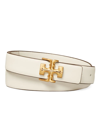 Tory Burch Kira 1" Leather Belt W/ Logo Buckle In White