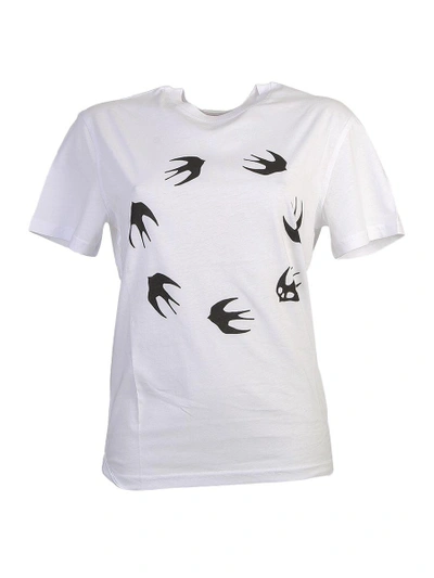 Mcq By Alexander Mcqueen Swallow Printed Cotton T-shirt In White