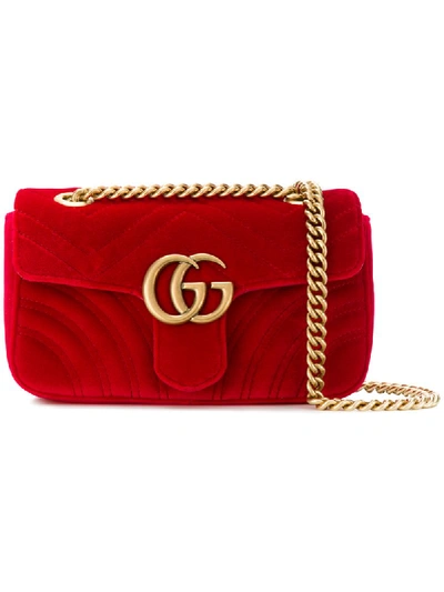 Gucci Gg Marmont Small Quilted-velvet Cross-body Bag In Red
