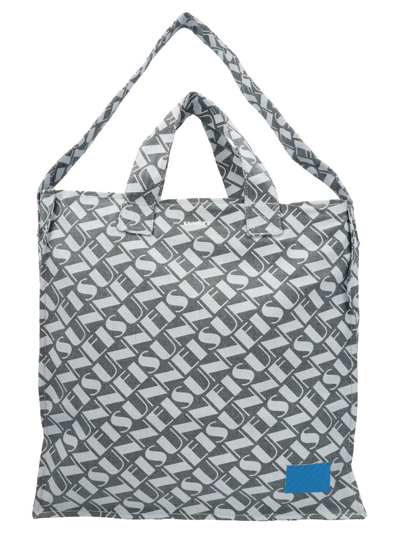 Sunnei Logo Print Denim Shopping Bag In White/black