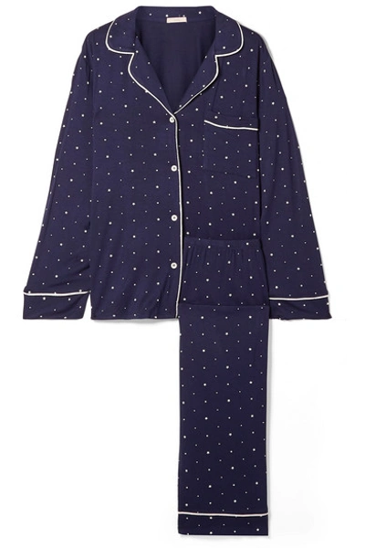 Eberjey Sleep Chic Printed Stretch-jersey Pajama Set In Navy Ivory