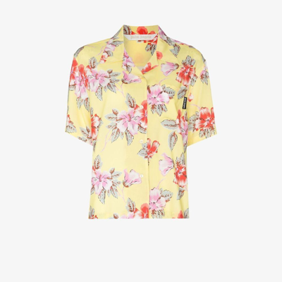 Palm Angels Hibiscus-print Short Sleeve Shirt In Yellow