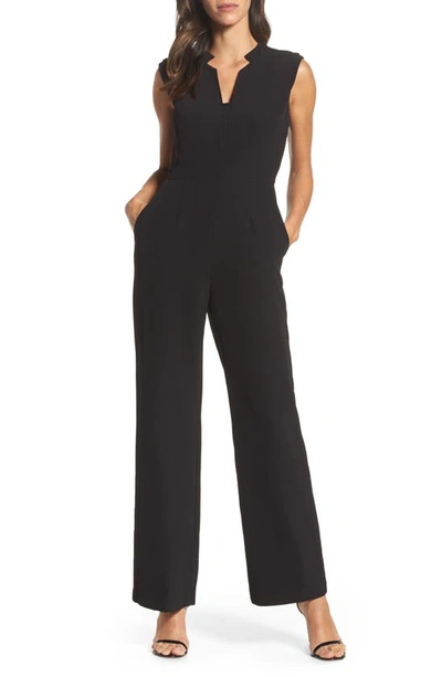 Tahari Sleeveless Crepe Jumpsuit In Black