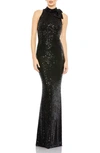 Mac Duggal High Neck Sequin Sheath Gown In Black