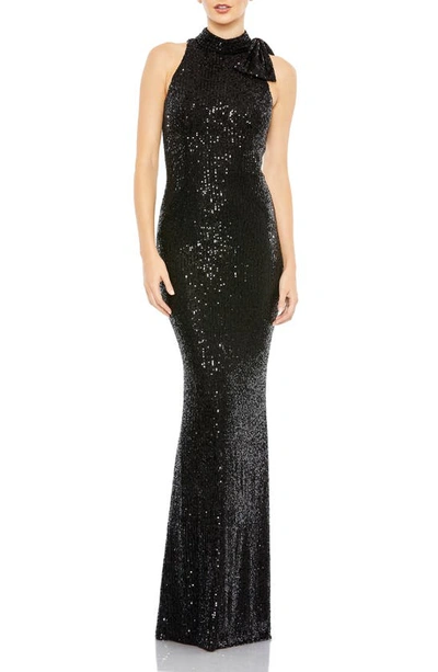 Mac Duggal High Neck Sequin Sheath Gown In Black