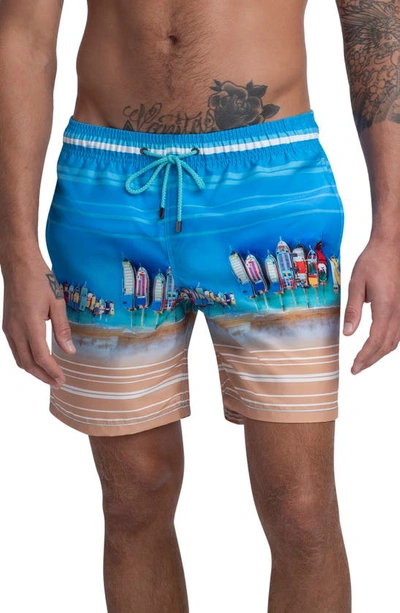 Bugatchi Ship Ashore Print Swim Trunks In Azure