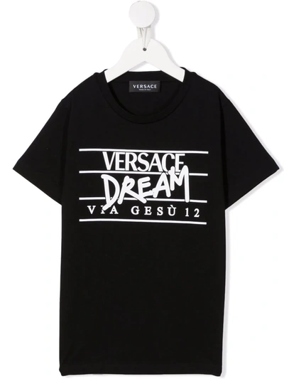 Versace Kids' Logo Print T-shirt In Nero