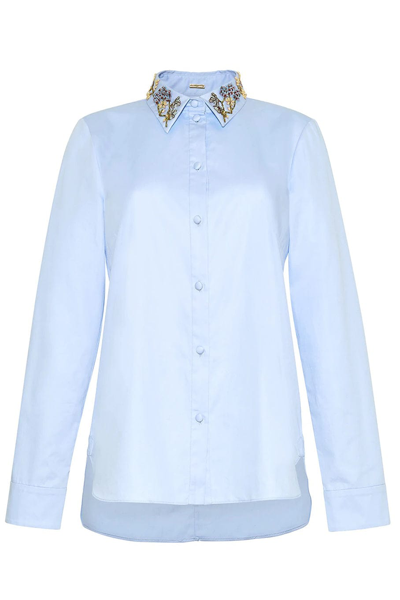 Adam Lippes Beaded Collar Button-up Shirt In Blue