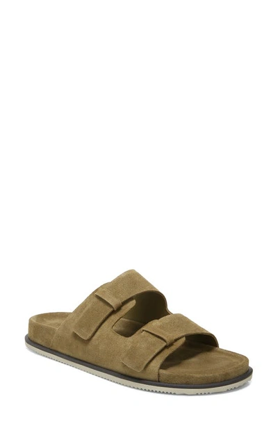 Vince Men's Suede Leather Double Strap Slides In New Camel Suede