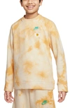 Nike Kids' French Terry Embroidered Tie Dye Sweater In Sanded Gold/ Rush Pink