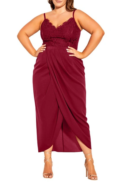 City Chic Trendy Plus Size Lace Touch Maxi Dress In Ruby
