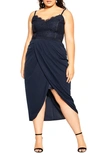 City Chic Trendy Plus Size Lace Touch Maxi Dress In Navy