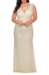 La Femme Sequin V-neck Trumpet Gown In Champagne