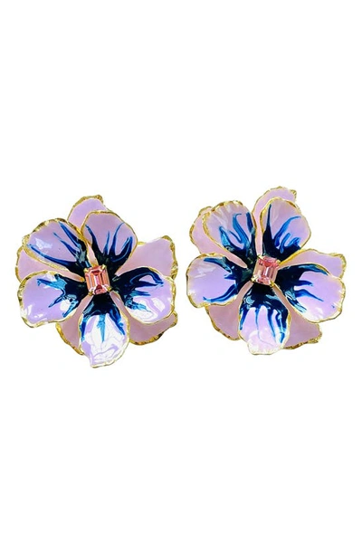 The Pink Reef Jewel Box Floral Stud Earrings In Purple