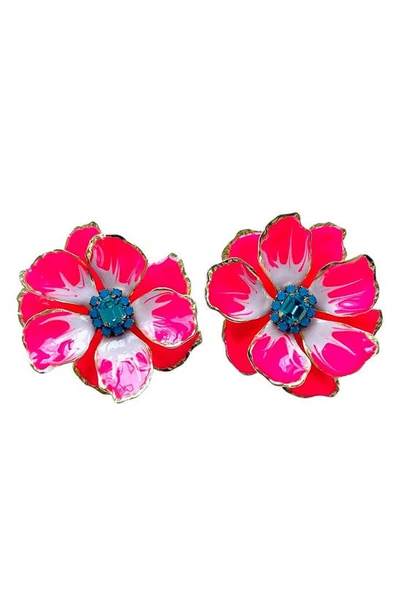 The Pink Reef Jewel Box Floral Stud Earrings In Hot Pink