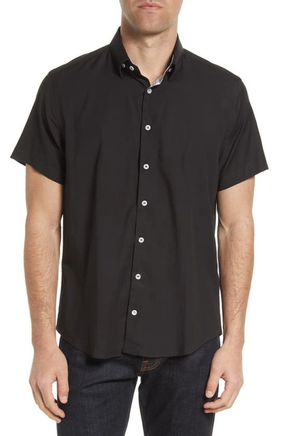 Stone Rose Stretch Short Sleeve Button-up Shirt In Black