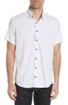 Stone Rose Stretch Short Sleeve Button-up Shirt In White