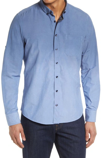 Stone Rose Dip Dye Long Sleeve Button Down Shirt In Navy