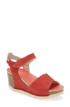On Foot Leather Wedge Sandal In Red Leather