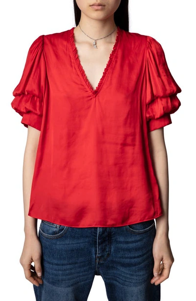 Zadig & Voltaire Taste Layered Puff-sleeve Blouse In Coquelicot