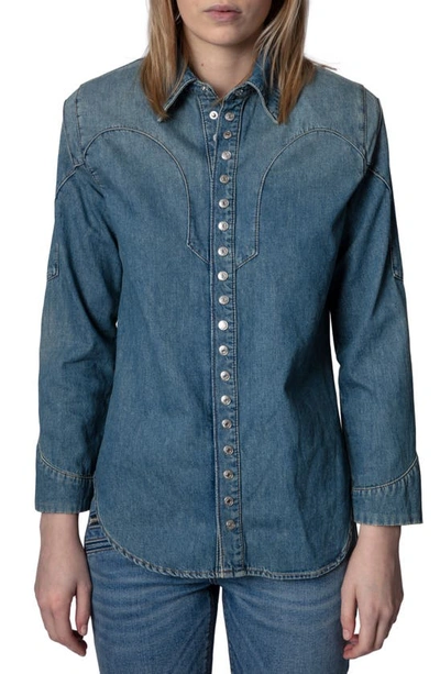 Zadig & Voltaire Thelmus Long-sleeve Denim Shirt In Blue